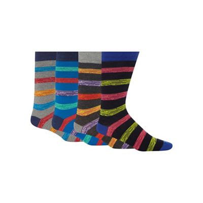 Pack of four multi-coloured striped print socks